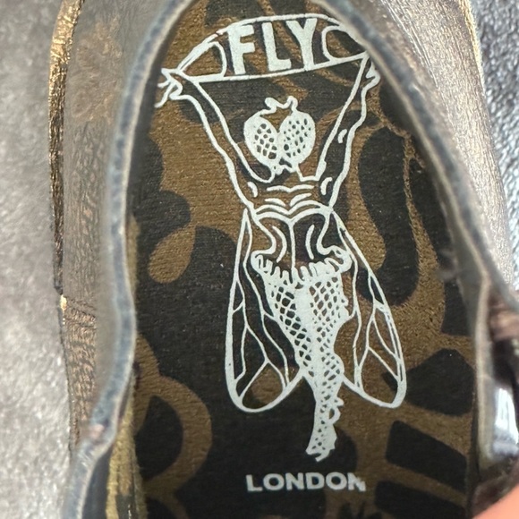 Fly London Ankle Boots Gold Bronze Block Heel Zip Up Booties Womens EU 37 US 6.5 - Picture 12 of 16